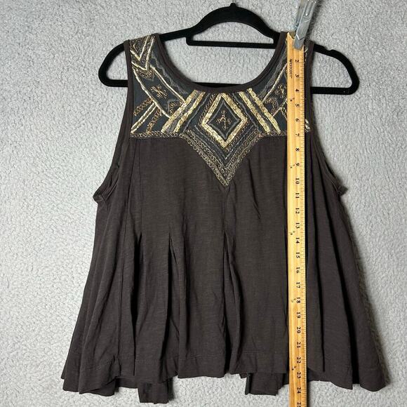 Free People Top Womens S Gray Embroidered Tank Swing‎ Back Cutout Top Boho Flowy - Picture 7 of 11